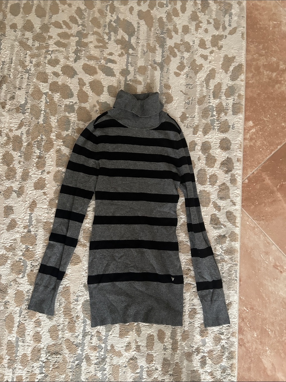 GUESS Gray and Black Striped Turtleneck Sweater